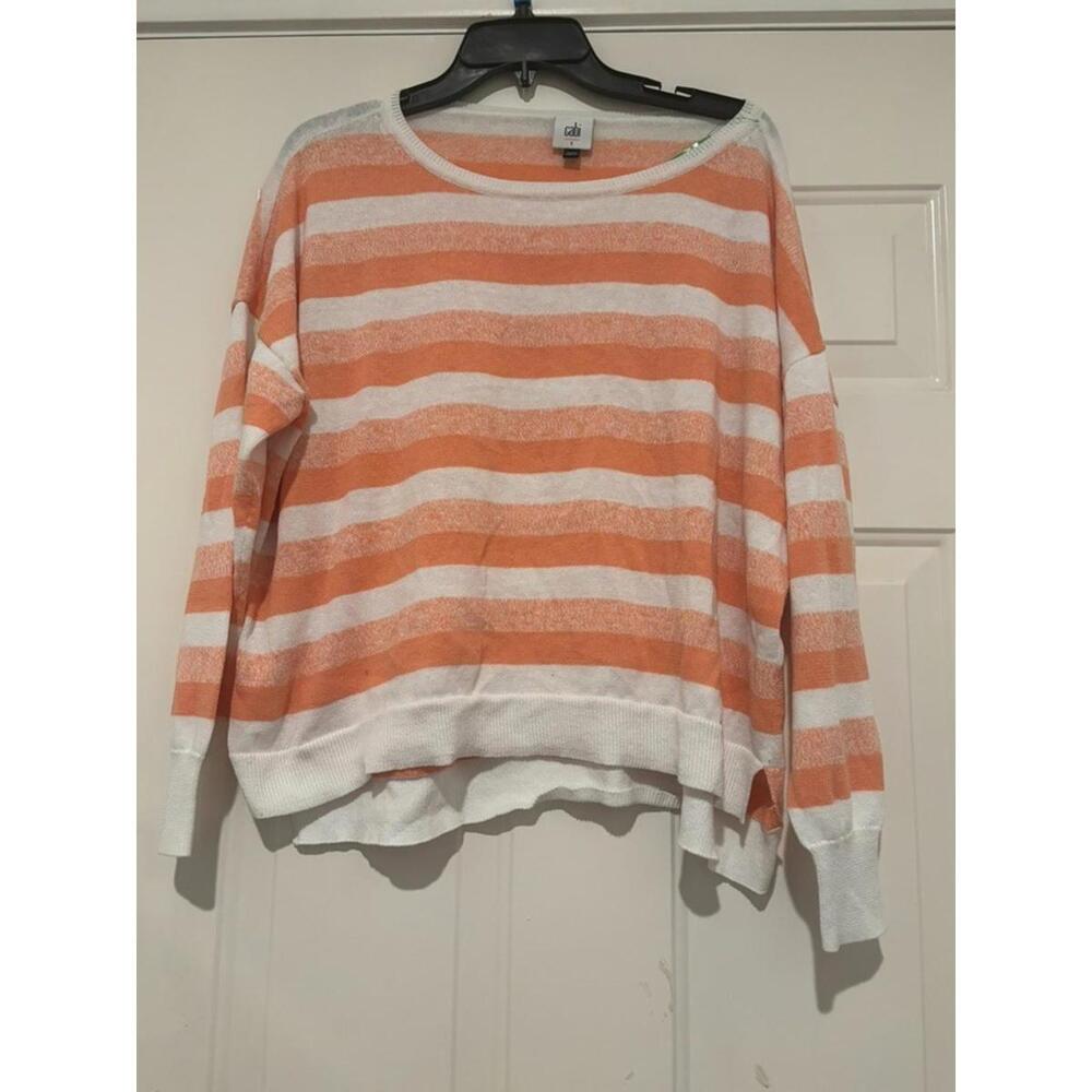 Women's sz S‎ oversizedCabi orange/white striped slouchy sweater#1216